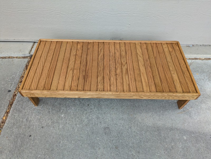 Vintage Rustic Solid Oak Slat Wood Low Coffee Table Mid Century Danish Modern B4 gallery