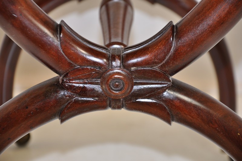 Neoclassical Duncan Phyfe Mahogany Side Table, Curule Base Form, Drawer gallery