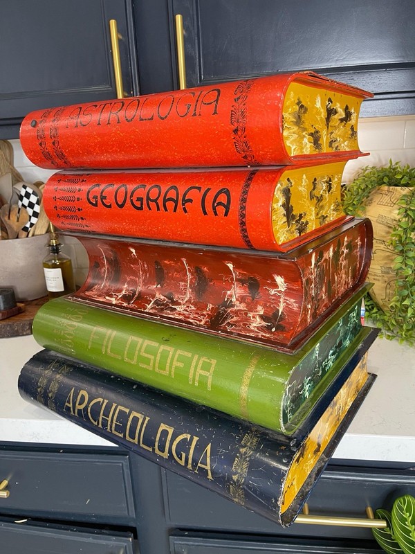 Vintage Italian Metal Tole Stacked Book End Table