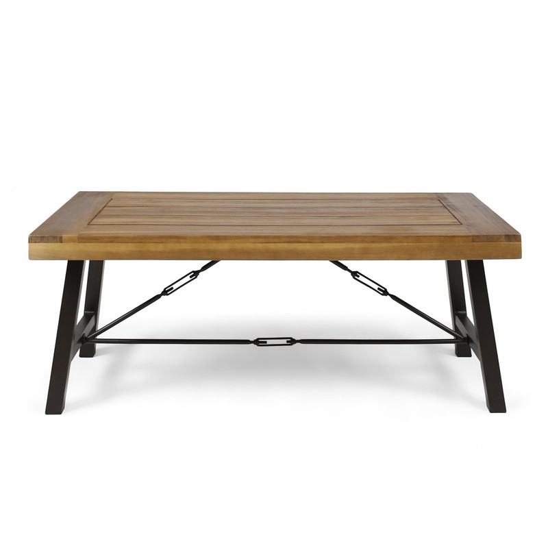 Outdoor Acacia Wood Coffee Table Teak Finish Rustic Metal Brown 27.25*45.75*18" gallery