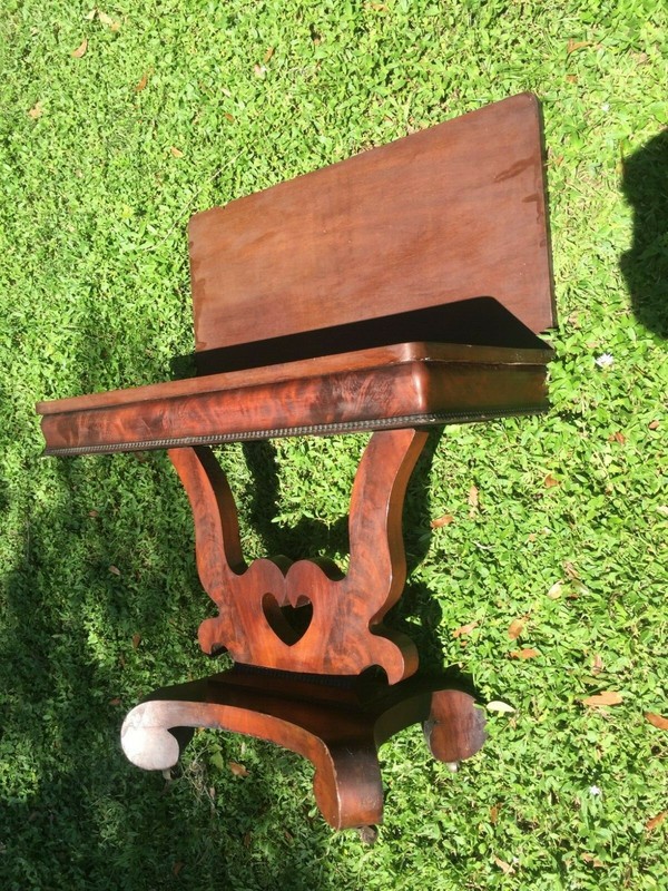 American Empire Mahogany Table 1830-40 has Doves & Heart Well Preserved Original