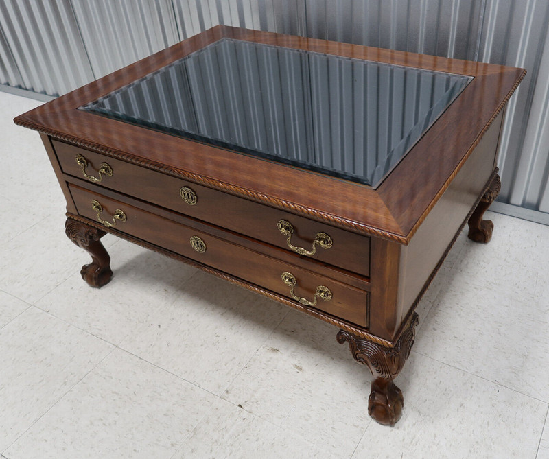 Vintage Chippendale Mahogany Display Coffee Table Ball & Claw Feet gallery