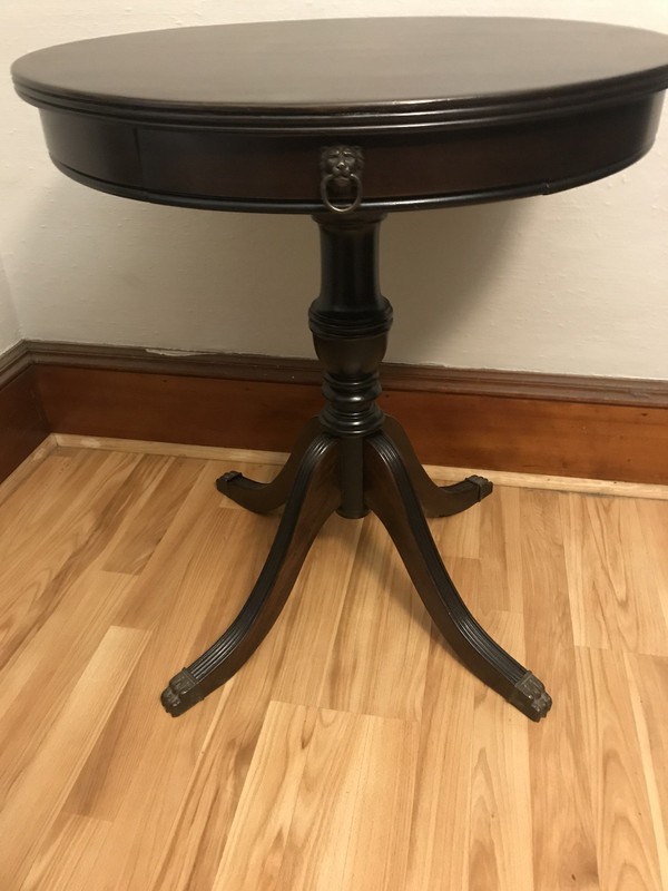 Round Antique Table with Drawer Mahogany Stain Refinished Duncan Phyfe legs gallery