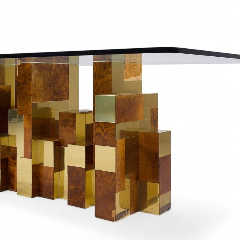 Paul Evans Mid Century Cityscape Burlwood and Brass Dining Table gallery