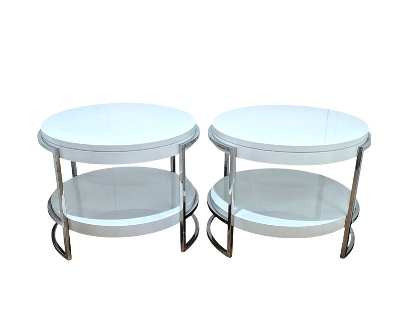 Contemporary Mitchell Gold Bob Williams Lawson Round Set side Tables Lacquer