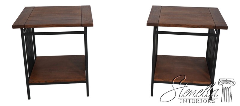 66858: Pair STICKLEY Charleston Forge Oak Iron End Tables