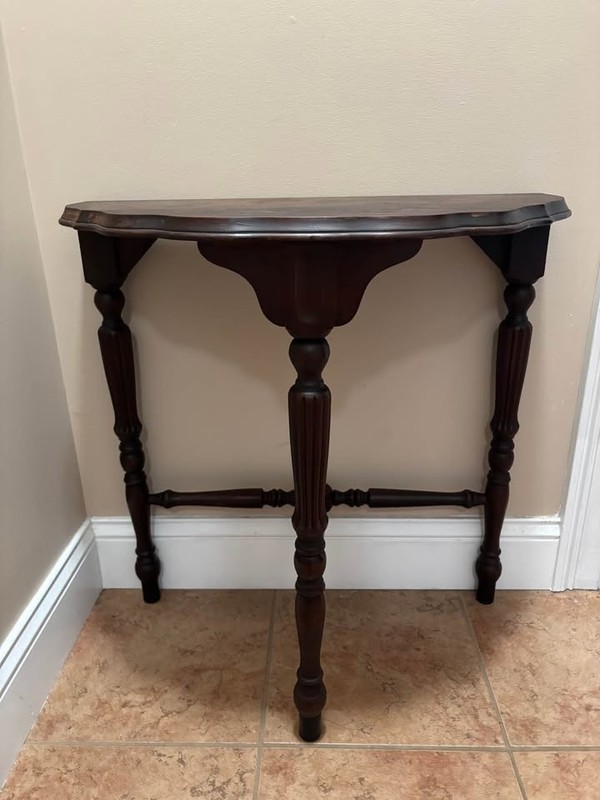 Antique Demi-Lune Console Table – Solid Wood – Distressed Top – Turned Legs