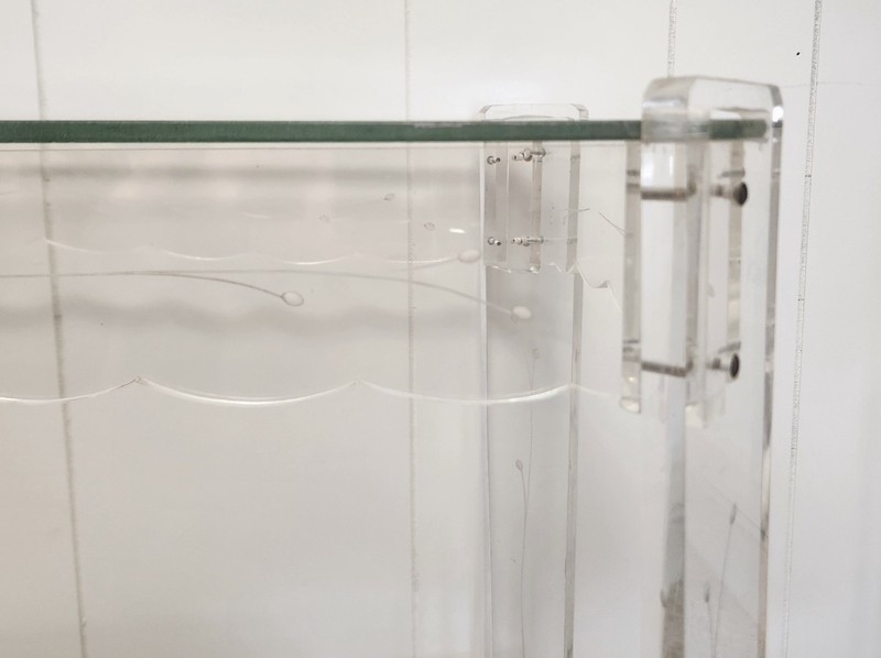 Pair Lucite End Tables 1950s Scalloped and Etched gallery