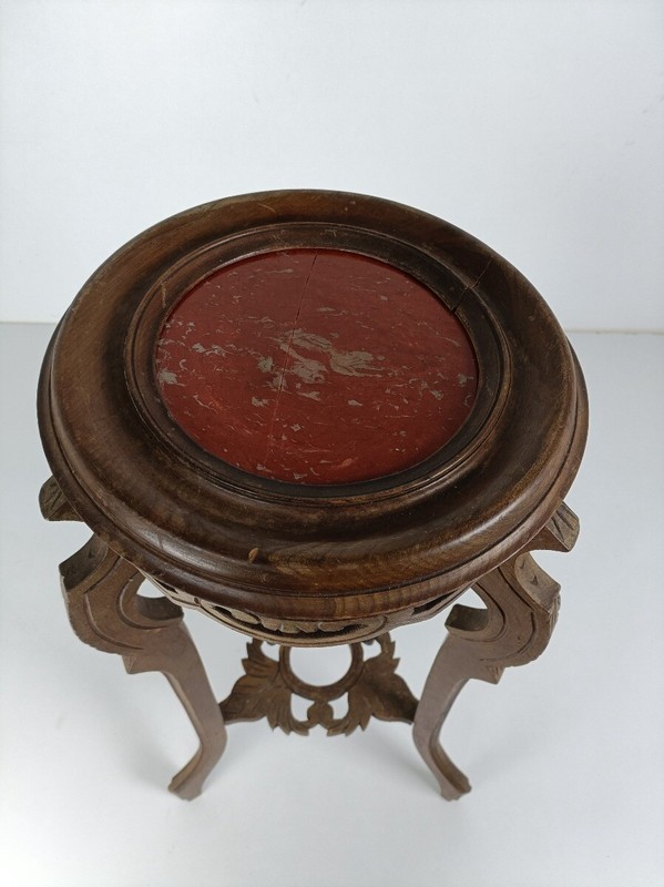 Carved Wood Marble Top Plant Flower Bonsai Stand Side table Pedestal Antique Be gallery