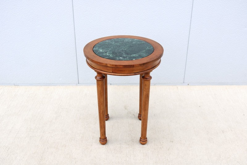 Vintage French Style Distressed Fruitwood and Green Marble Top Tall Side Table gallery