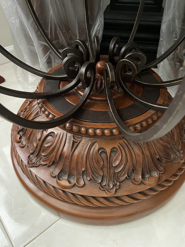 VINTAGE TABLE ROUND CARVED FLOWERS IRIS ORNATE IRON BRASS UNIQUE RATE HEAVY LARG gallery