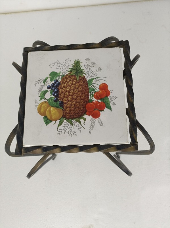 Vintage Side Table Plant stand Ceramic Tile MettlachGermany Funky Wrought Iron gallery