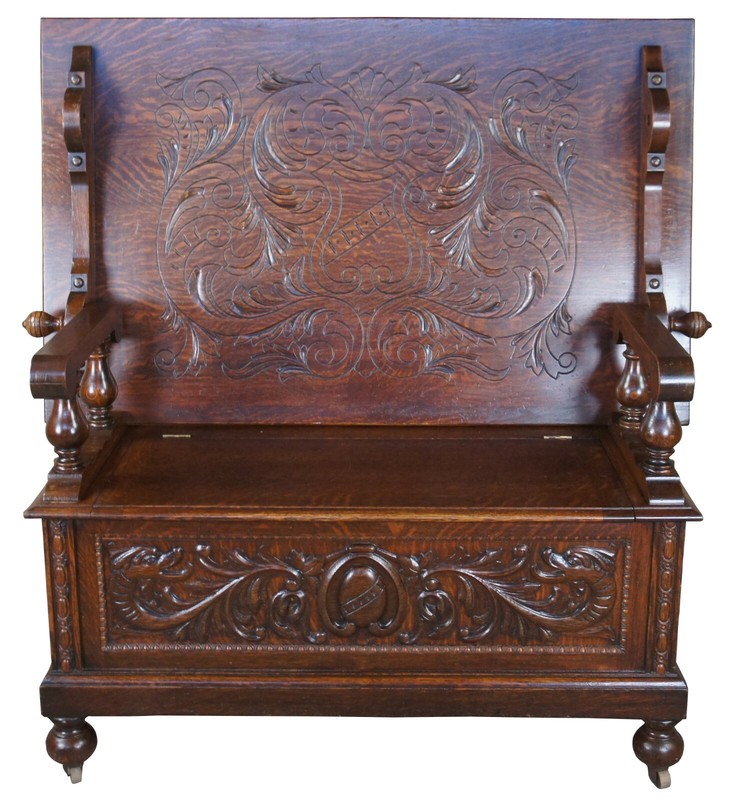Antique Victorian Oak Library Tavern Monks Bench Tilt Top Hutch Table Settle Pew gallery