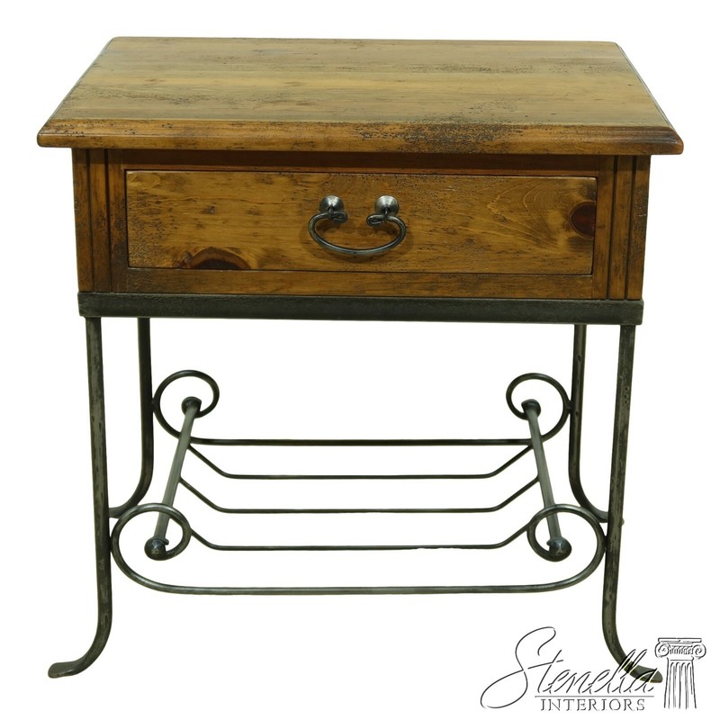 51635EC: Iron Base 1 Drawer Rustic Distressed Wood Occasional Table