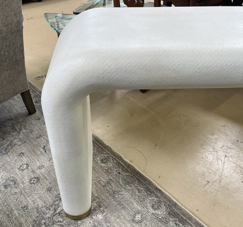 Made Goods 'Hudson' White Waterfall Console Table 60" Woven Rattan gallery