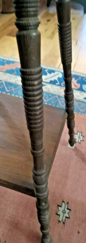 Antique Victorian 1900s Oak Spindle Leg Parlor Wood End Side Table PICK UP ONLY gallery