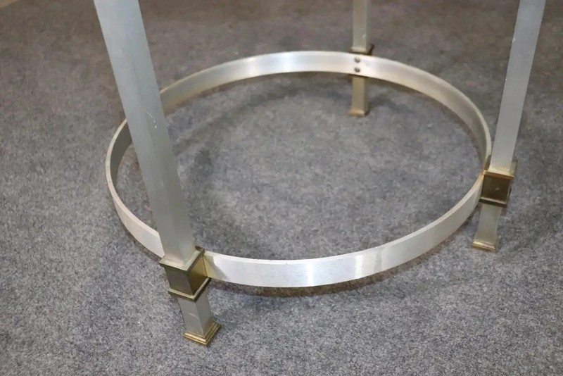 Brass and Steel Glass Top Maison Jansen Style Directoire End Table, circa 1960 gallery