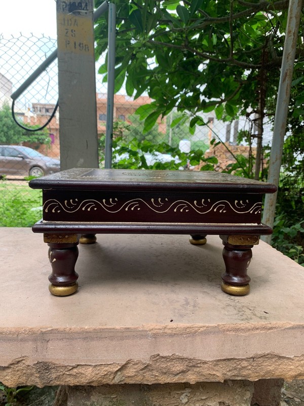 Indian Crafted Wooden Bajot Handmade Chowki Traditional Pooja Stool Home Decor gallery