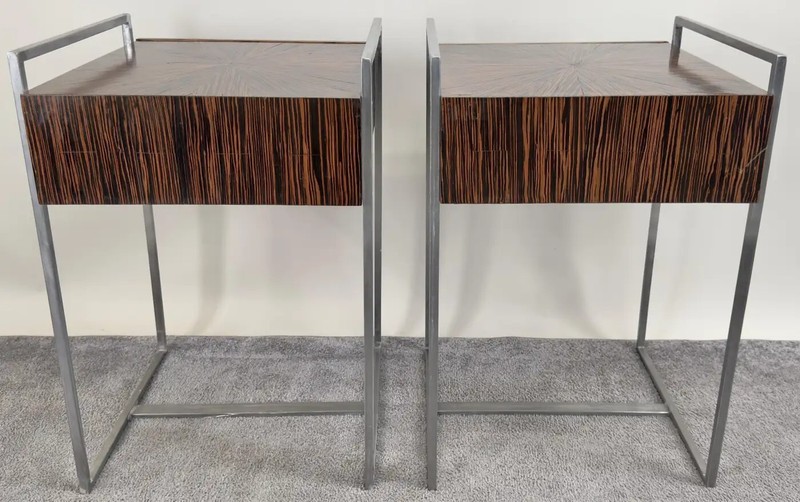 Mid-Century Modern Macassar Zebra Design & Iron Nightstand or End Table, a Pair gallery