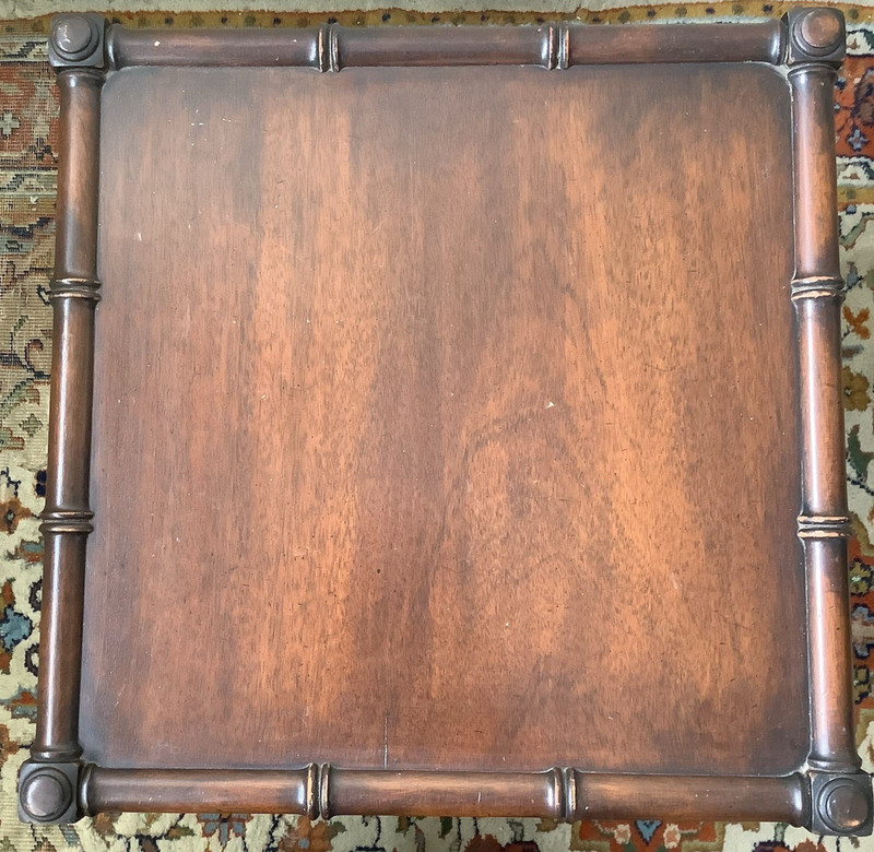 Vintage Faux Bamboo Occasional Table with Cane Bottom and Casters gallery
