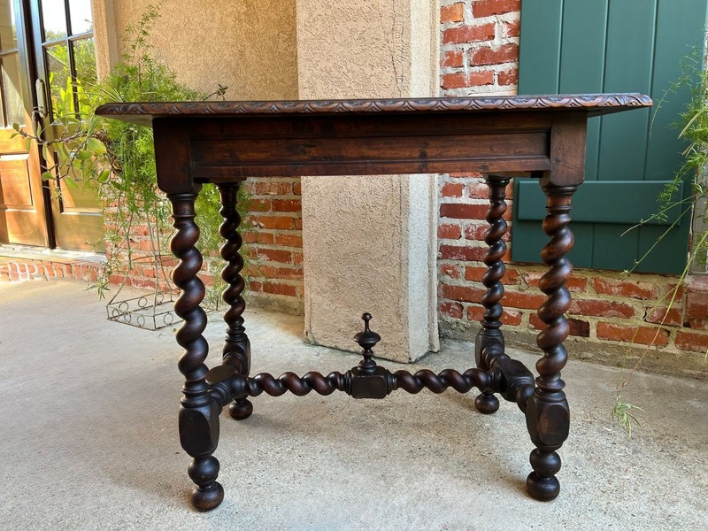 Antique English Console Table Writing Desk Jacobean Barley Twist Carved Oak gallery