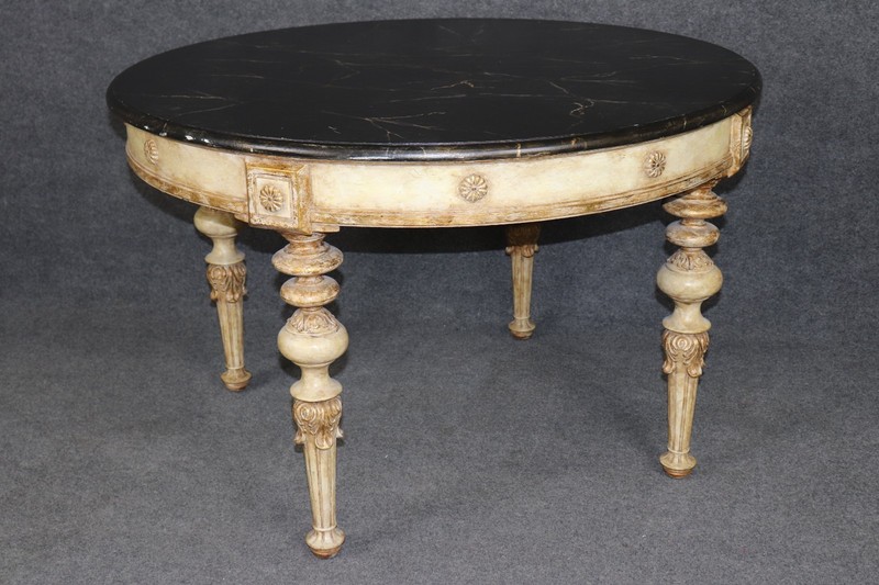 Directoire Style PD & Gilt Accent Center Table w/ Faux Marble top gallery