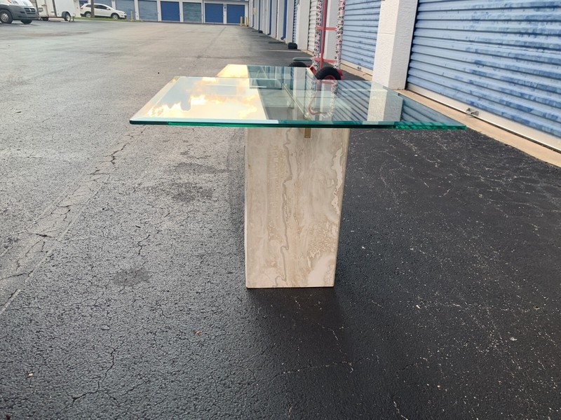 Italian Travertine, Brass and Glass Occasional Side Table attributed to Artedi gallery