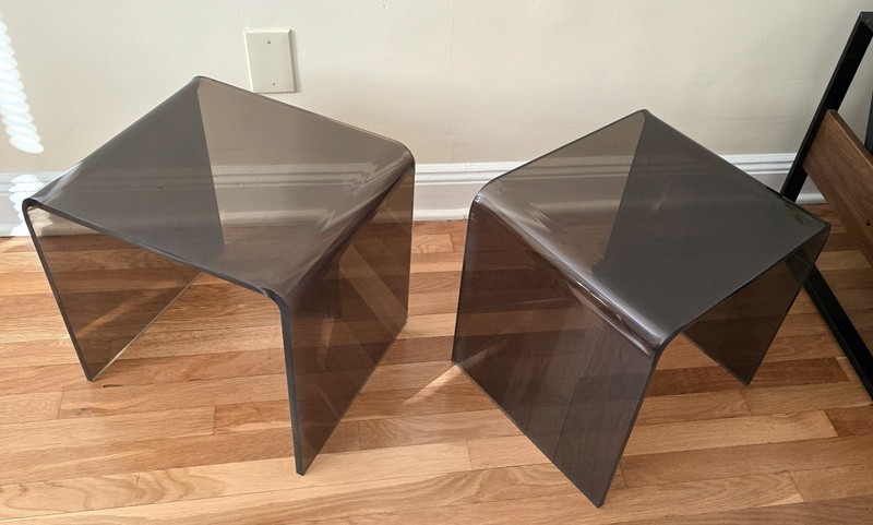 MIT-CENTURY WATERFALL SMOKE LUCITE" SIDE TABLE "FROM 70s SET OF 2 gallery