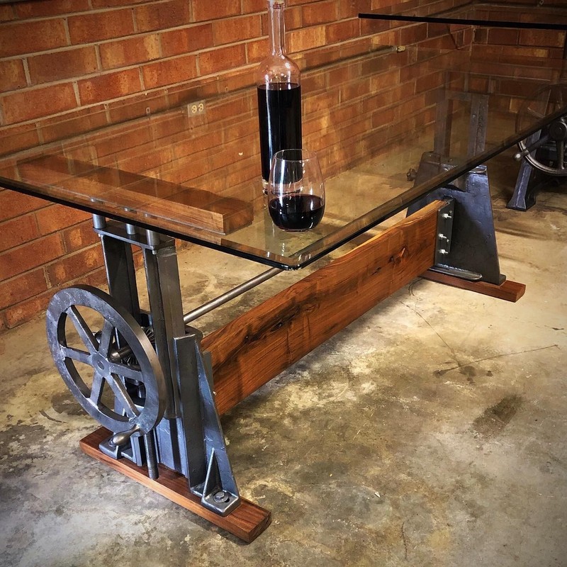 Beach Manufacturing Co. Cast Iron and Black Walnut Crank Table Base