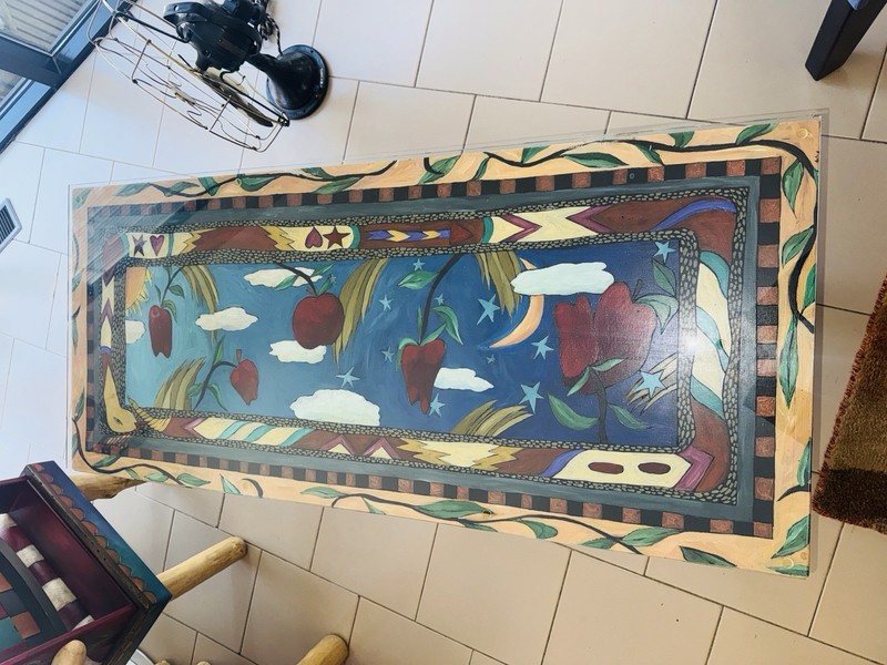 Sticks Brand Unique Wood Sofa Table Hand-Painted One of a Kind w/ Glass Top gallery