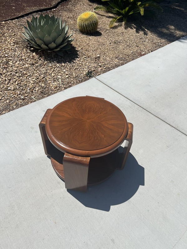 Vintage 1940s Art Deco Solid Walnut Burl Waterfall Coffee Table Streamline 40s gallery