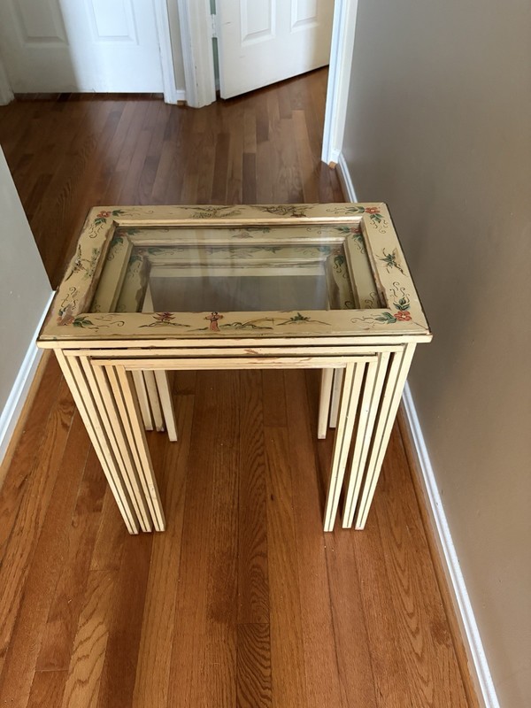 Set of 3 Vintage 20th C ENGLISH REGENCY Style CHINOISERIE Stack NESTING TABLES