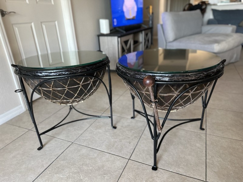 Traditional African Djembe Drum Tables, Handcrafted Wood & Rope Tuned