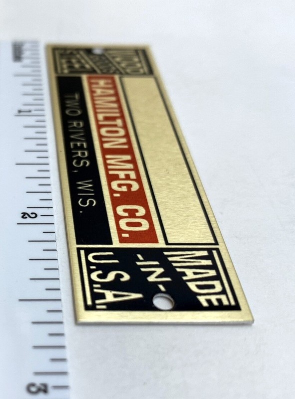 Hamilton Manufacturing Drafting Table Metal Identification Badge - Reproduction gallery