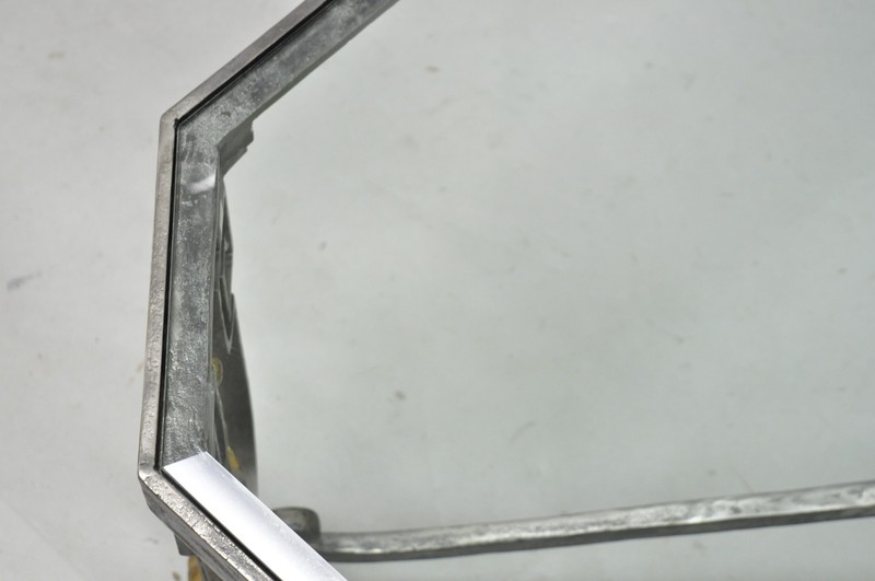 Vintage French Neoclassical Large Wrought Iron & Glass "Flame" Coffee Table gallery