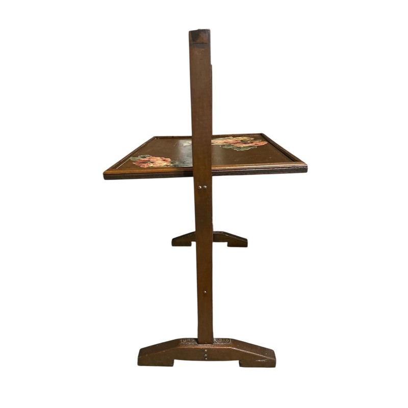 Antique Wood Tilt Top Tea Butlers Table Fire Screen Trestle Base Victorian Style gallery