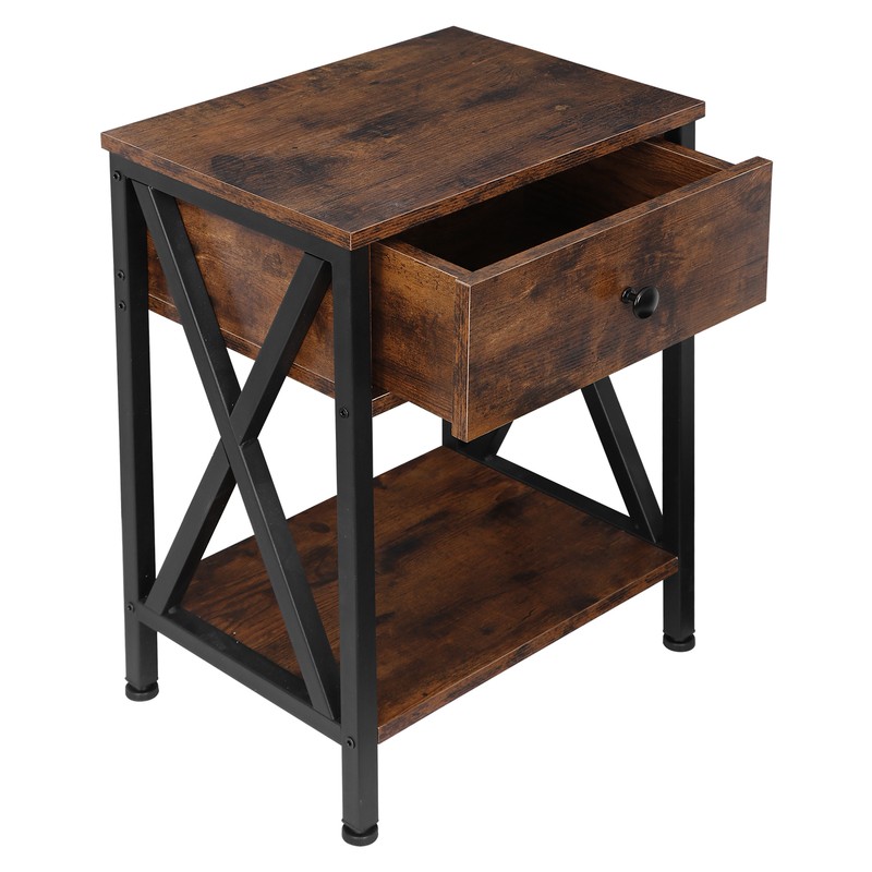 Set of 2 End Tables X-Design Metal Frame Sofa Side Tables for Bedroom Home Brown gallery