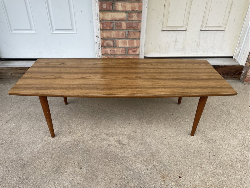 MCM Modern Swag Teak Wood Rectangular Coffee Cocktail Tapered Legs Table
