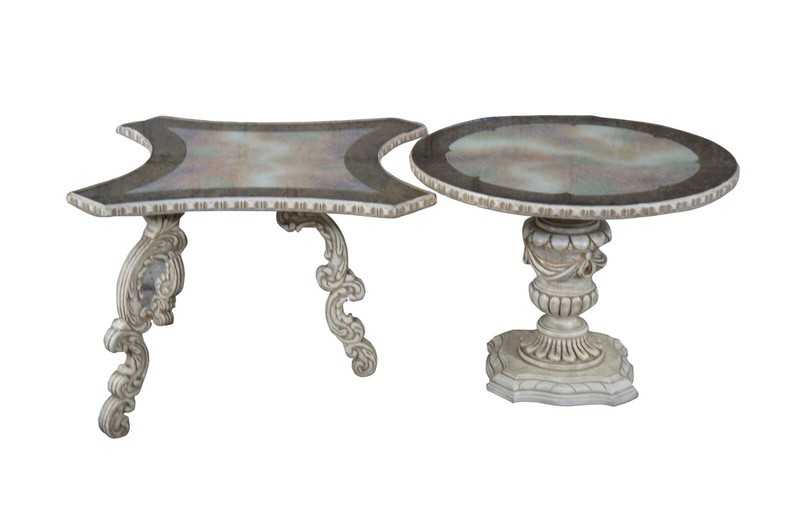 Vintage French Provincial Neoclassical Style Glass Top Coffee Side Table Nesting