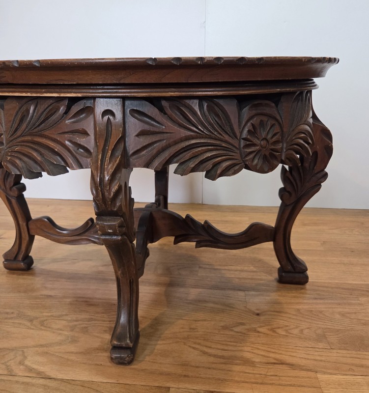 Antique Hand Carved Cherub Coffee Table with Glass Top Serving Tray gallery