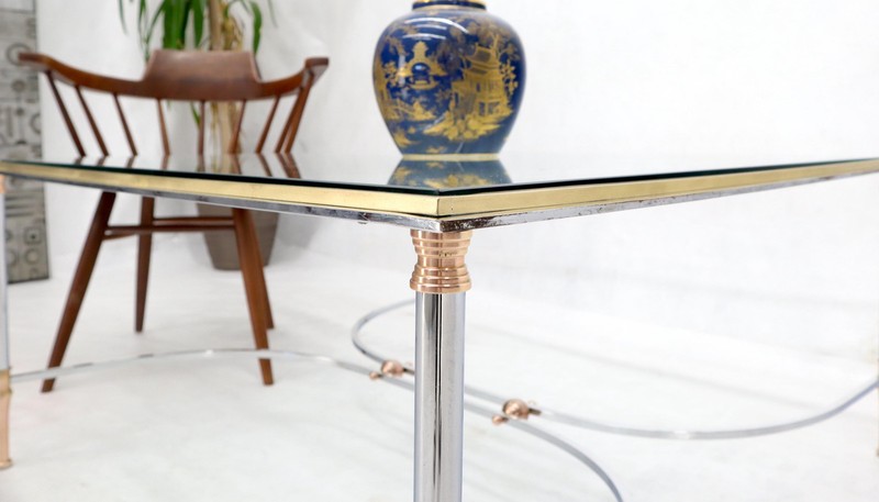 Brass Chrome Glass & Copper Square Coffee Table Atr. to Jansen gallery