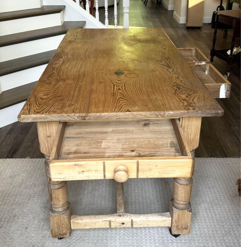 Antique English Pine Wood Farmhouse Dining Table. gallery
