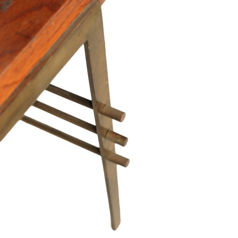 Mid Century Modernist Oak Coffee/Cocktail Table with Brass Architectural Base gallery