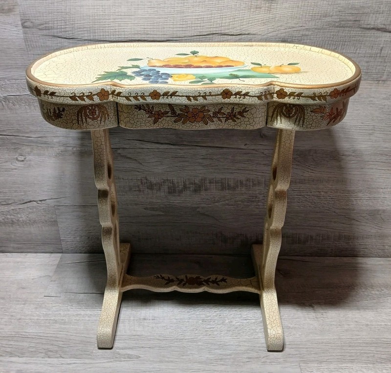 Vintage Decorative Hand Painted Wooden Table / Stand With Drawer Crackle Finish