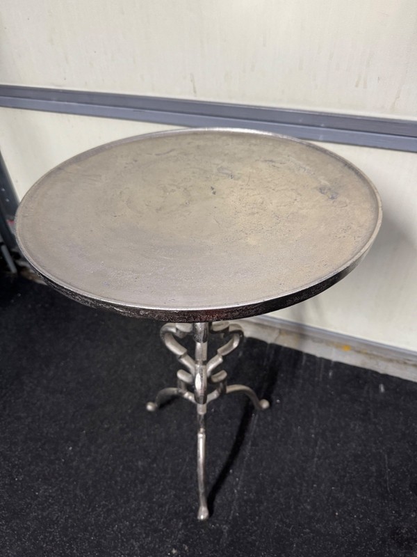 Brutalist Mid-Century Modern Cast Aluminum Accent Table Silver Finish Ornate gallery
