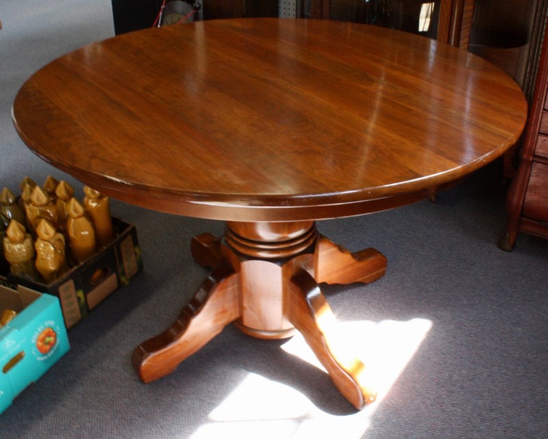 Carved Pedestal Dining Table of Solid Cherry Wood. 48″Diam. 30″H. Sturdy & Tight