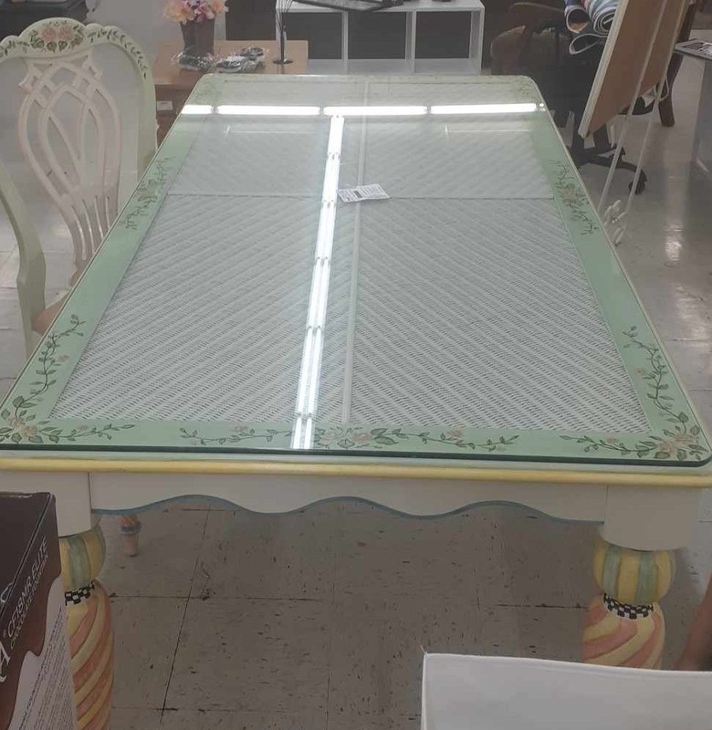 Beautiful Hand Painted Mackenzie Childs INSPIRED Glass-Top Table and Chair gallery