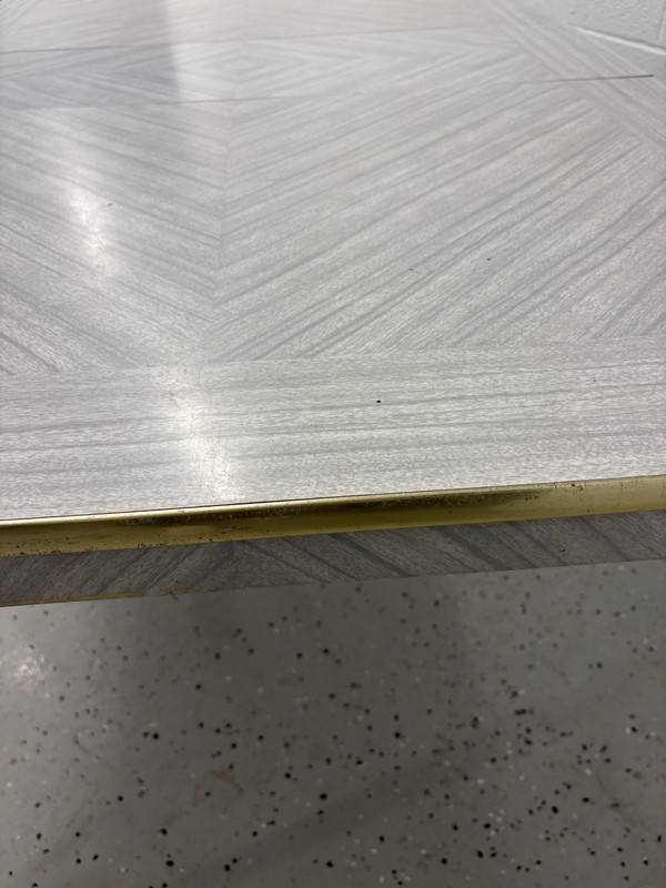 Vintage formica top rectangular kitchen table with a white and gray lined design gallery