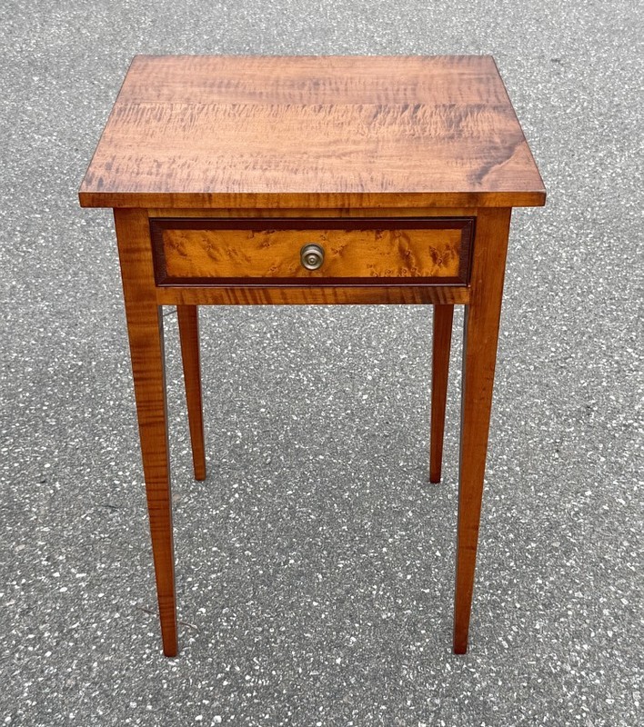 D. R Dimes tiger maple and birds-eye maple night stand for Colonial Williamsburg