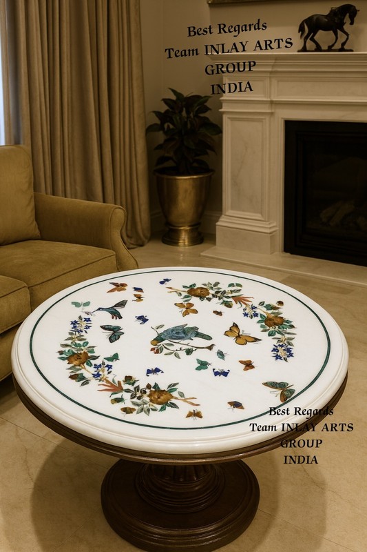 Luxury Round Marble Side Table | Classic French Provincial Accent Table